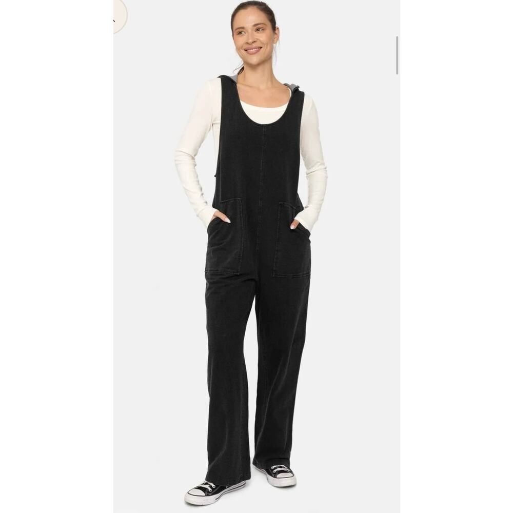 Mono B Black Overall Jumpsuit Women’s Small Sleeveless Wide Leg KP5122